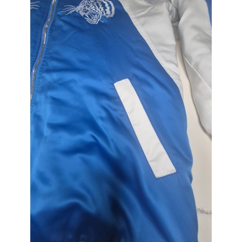 Jaywalker‎ Mens Blue Satin Tiger Embroidered Bomber Jacket Varsity Zip Up Size M - Picture 5 of 16